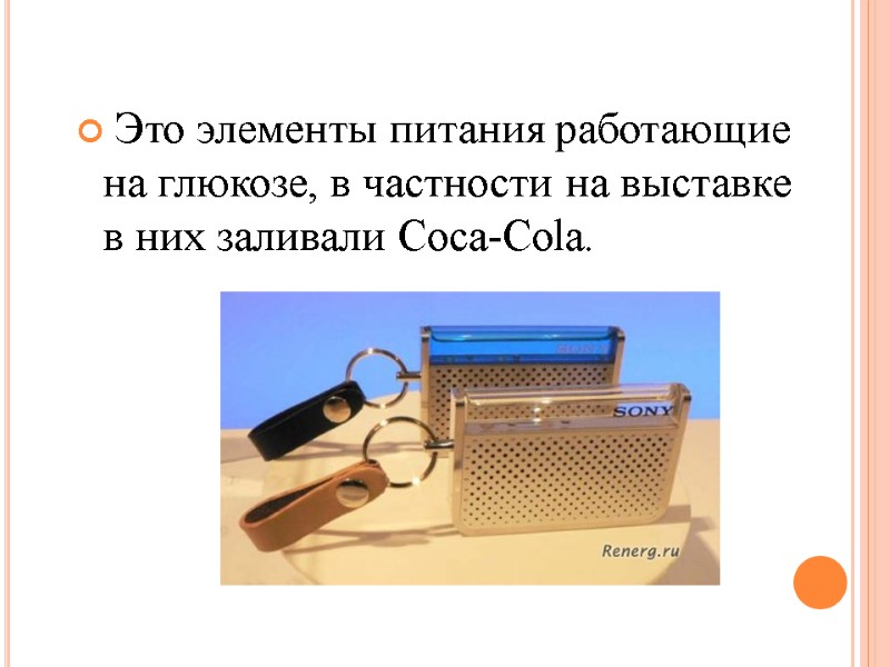 Это элементы питания работающие на глюкозе, в частности на выставке в них заливали Coca-Cola.